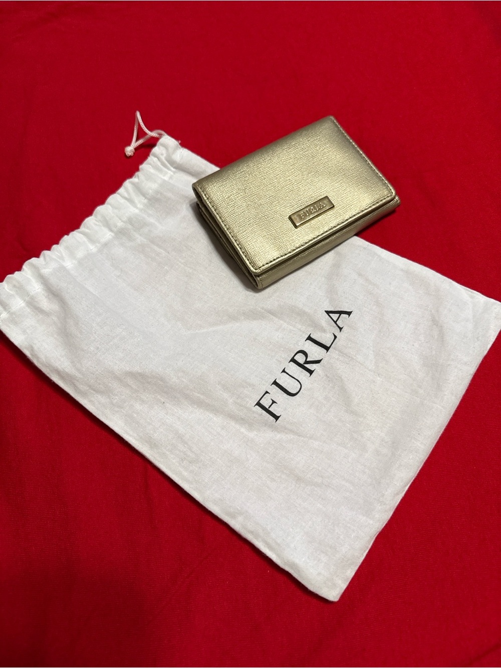 Furla Metallic Gold Trifold Leather Wallet
